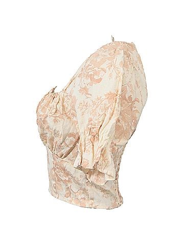 Reformation Reformation Delevan Puffed Sleeve Crop Top in Peach Linen (view 2)