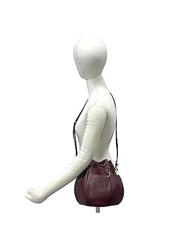 Cartier CARTIER Vintage Must Line Leather Drawstring Shoulder Bag/Pochette, Bordeaux, 64951 (view 2)