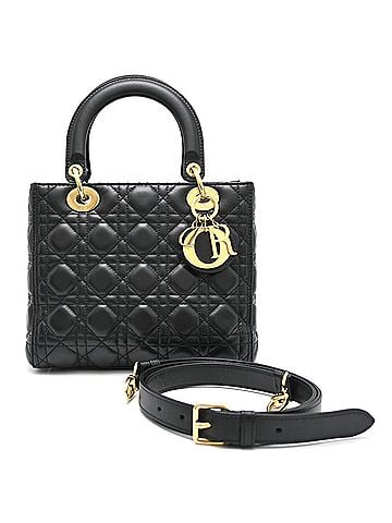 Christian Dior Christian Dior Lady Medium Women's Handbag CAL44550 Lambskin Black (view 1)