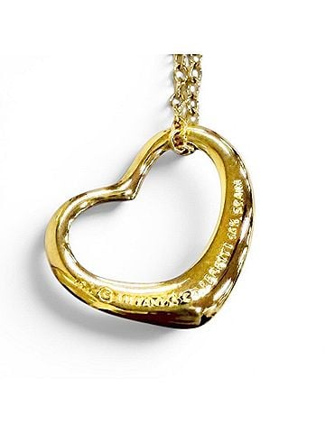 Tiffany & Co. TIFFANY&Co. Tiffany Open Heart Pendant Necklace, 750 YG Yellow Gold, Made in Spain, Weight: 2.96g, Women's. (view 2)