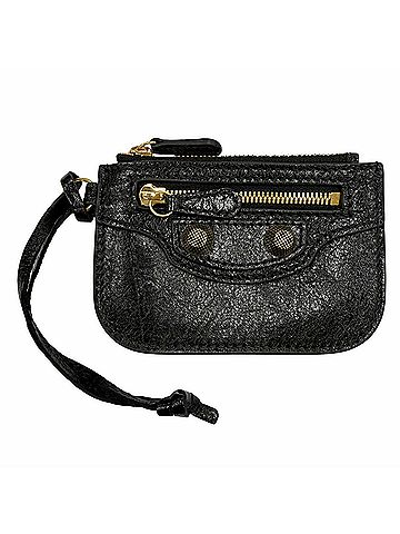 Balenciaga BALENCIAGA 776769 Leather Wallet/Coin Purse, Small Item Case, Black with Gold Hardware, Made in France, Women's (view 1)