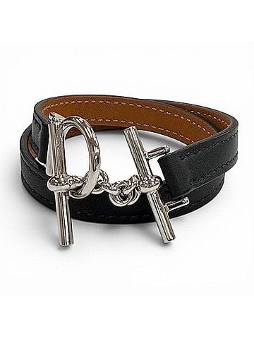 Hermès HERMES Croisière Double Tour leather bracelet with silver hardware, purchased in May 2025. Black, K stamp, made France. Men's. Comes dust bag. (view 1)