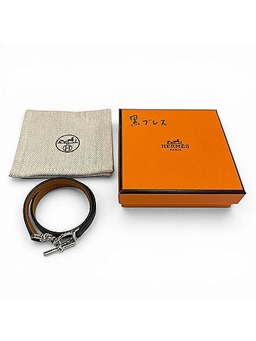 Hermès HERMES Croisière Double Tour leather bracelet with silver hardware, purchased in May 2025. Black, K stamp, made France. Men's. Comes dust bag. (view 2)