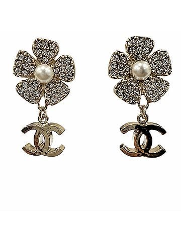 Chanel CHANEL B23S Coco Mark Pearl and Bijou Flower Earrings, Gold, Made in Italy, 2023 Model, Women's, with Box Dust Bag. (view 1)
