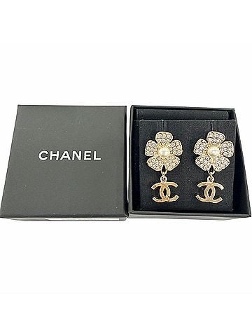 Chanel CHANEL B23S Coco Mark Pearl and Bijou Flower Earrings, Gold, Made in Italy, 2023 Model, Women's, with Box Dust Bag. (view 2)