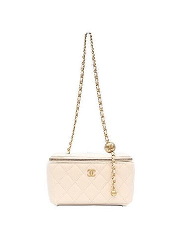 Chanel CHANEL Matelassé Coco Ball Vanity Chain Shoulder Bag, White with Gold Hardware, Women's (view 1)