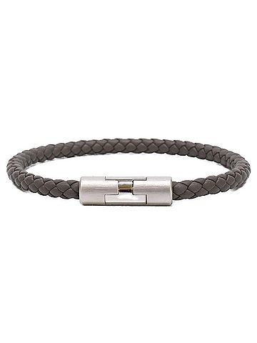 Hermès HERMES Puzzle H Leather Bracelet, Gris Etoupe, Men's (view 2)