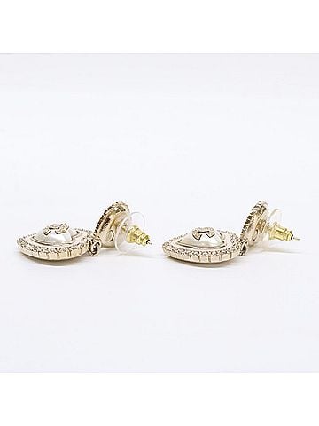 Chanel CHANEL C24A Rhinestone Coco Mark Double Heart Pearl Earrings, Champagne Gold, Women's (view 2)