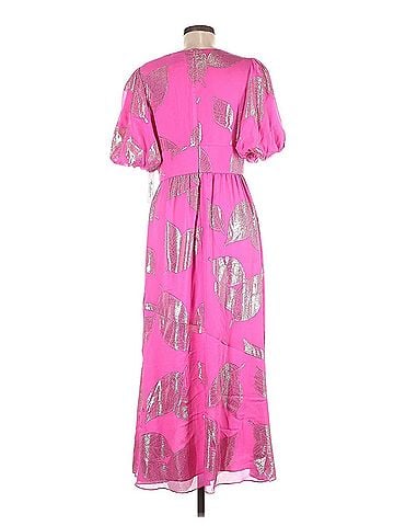 Shoshanna Bronze/Silver Metallic Leaf Print Maxi Cocktail Dress (view 2)