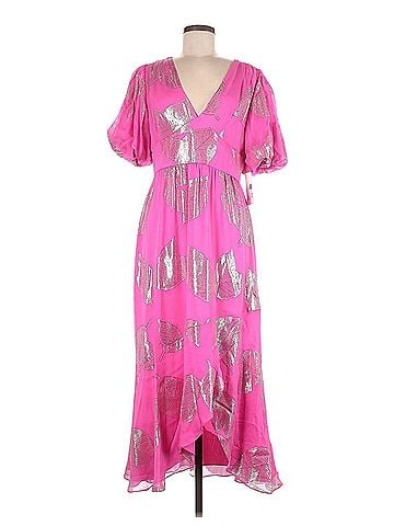 Shoshanna Bronze/Silver Metallic Leaf Print Maxi Cocktail Dress (view 1)