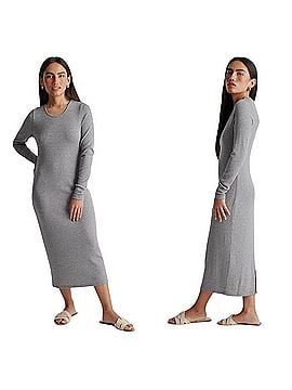 Quince Soft Tencel Rib Knit Long Sleeve Midi Lounge Dress Casual Dress (view 1)