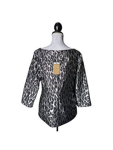 Michael Kors Collection Cheetah Brocade Metallic Boatneck Top Blouse (view 2)