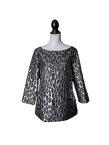 Michael Kors Collection Cheetah Brocade Metallic Boatneck Top Blouse (view 1)