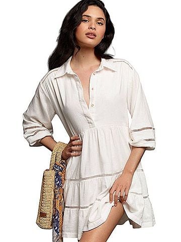 Maeve The Bettina Tiered Mini Shirt Dress Casual Dress (view 1)