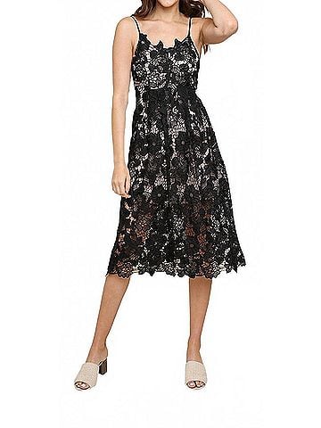 Umgee Floral Lace Applique Midi Dress in Black (view 2)