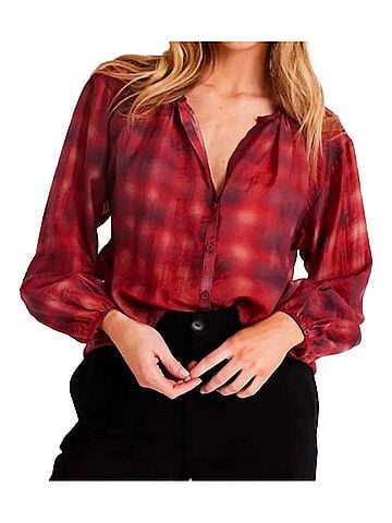 Bella Dahl Shirred Neck Blouse in Blurred Plaid Print (view 2)