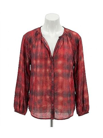 Bella Dahl Shirred Neck Blouse in Blurred Plaid Print (view 1)