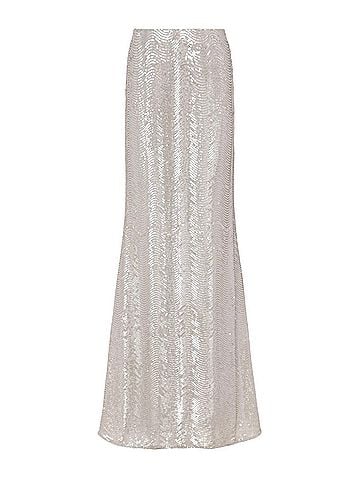 L'Agence Zeta Sequin Long Skirt in Silver (view 1)