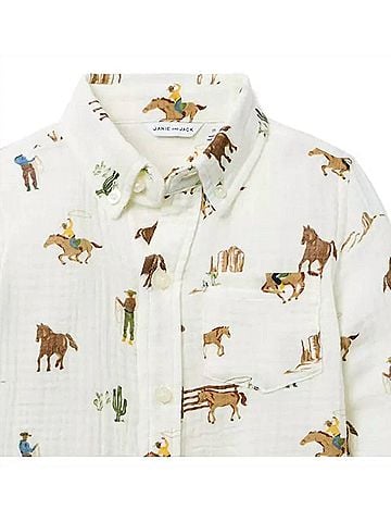 Janie and Jack Kid's Buckaroo Button-Up 10 Mo in White (view 2)