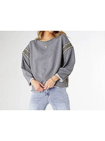 Coco + Carmen Andi French Terry Crew Neck Sweatshirt in Heather Grey (view 2)