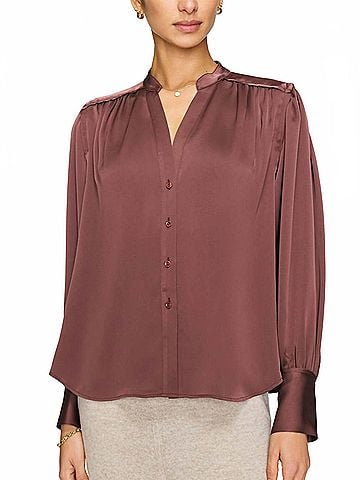 Brochu Walker Enna Long Sleeve Blouse in Cordovan (view 2)