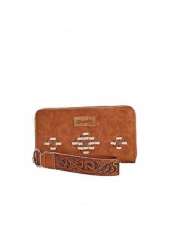 Wrangler Jeans Co Aztec Woven Zip Around Wallet With Wristlet in Brown (view 1)