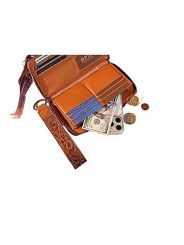 Wrangler Jeans Co Aztec Woven Zip Around Wallet With Wristlet in Brown (view 2)