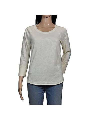 James Perse Women California Long Sleeve Crew Neck Cotton T-Shirt in Ivory (view 2)