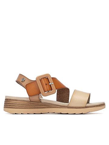 XTI Women's Cross Strap Wedge Sandals in Beige (view 1)