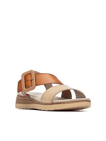 XTI Women's Cross Strap Wedge Sandals in Beige (view 2)