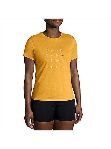 Brooks Distance Short Sleeve 2.0 T-Shirt in Heather Sun Glow/Icons (view 2)