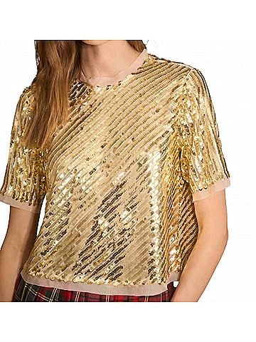 Hunter Bell Pixie Cropped Boxy Fit Top in Gold Sequin (view 2)