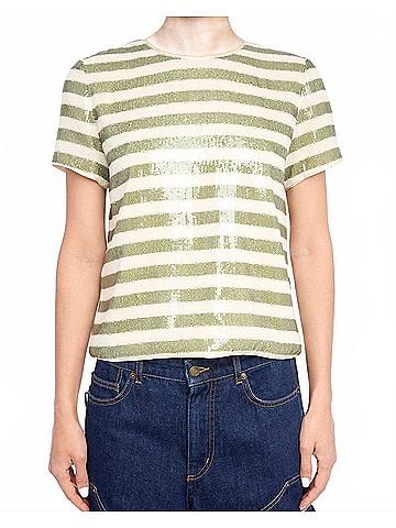 Zadig & Voltaire Tchao Sequins Stripe Top in Moss (view 2)
