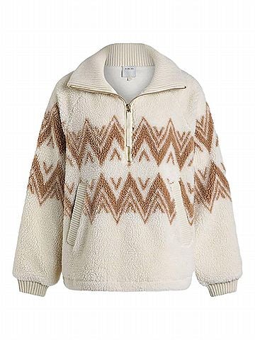Varley Hendrik Half-Zip Sherpa Top in Beige (view 1)