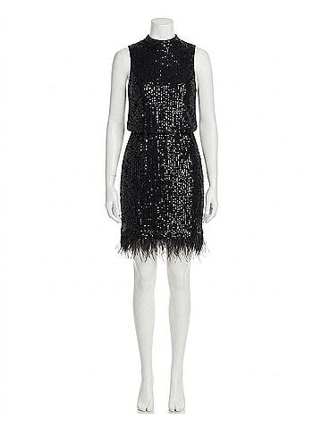 Nicole Miller Evie Sequin And Feather Sleeveless Mini Dress in Very Black (view 1)