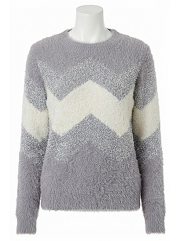 Fate Chevron Metalic Fuzzy Sweater in Grey (view 1)