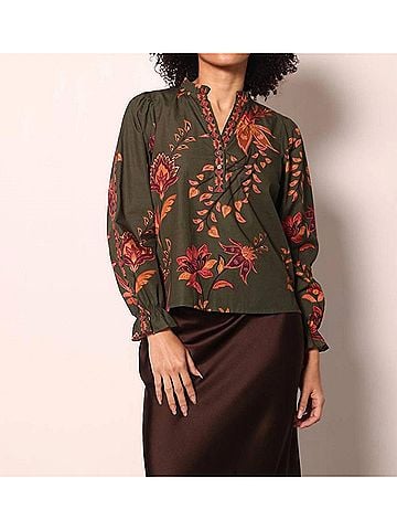 Maude Vivante Ashley Long Sleeve Top in Olive Trails (view 2)