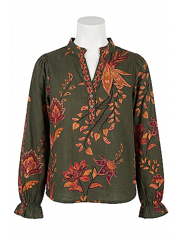 Maude Vivante Ashley Long Sleeve Top in Olive Trails (view 1)