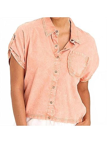 XCVI Abner Dolman Sleeves Linen Top in Distress Wash Afterglow (view 2)