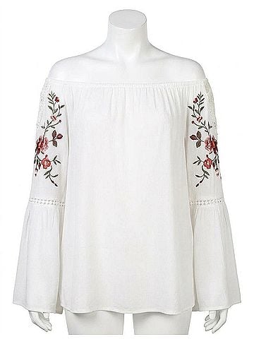 Umgee Embroidered Bell Sleeve Tunic in Off White (view 1)