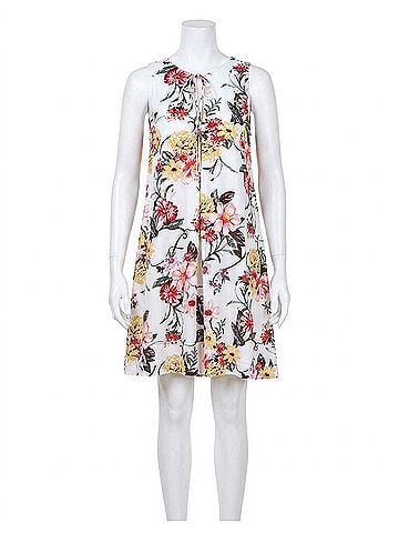Umgee Floral Keyhole Bohemian Dress in Cream (view 1)