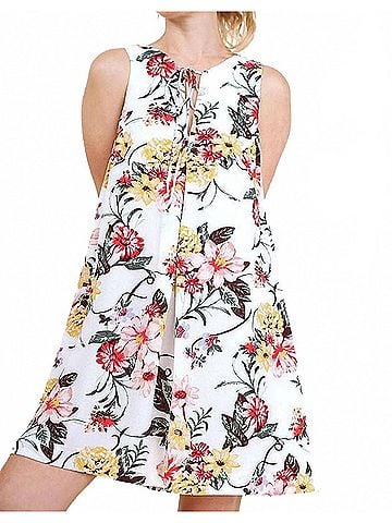 Umgee Floral Keyhole Bohemian Dress in Cream (view 2)