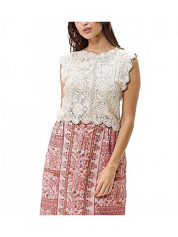 Cleobella Astra Crochet Crop Top in Parchment (view 2)