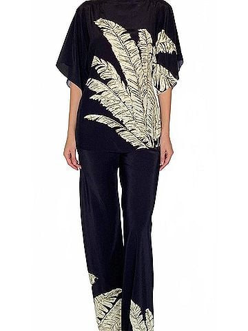 Hemant & Nandita Women's Palm Boat Neck Blouse in Black (view 2)