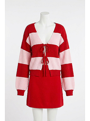 Le Lis Dover Striped Cardigan in Pink & Red Stripes (view 1)