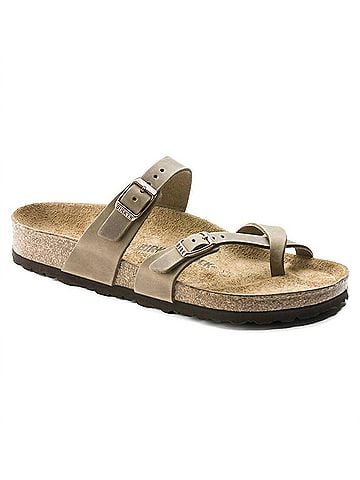 Birkenstock Women's Mayar Leather Slide in Tobacco Brown (view 1)