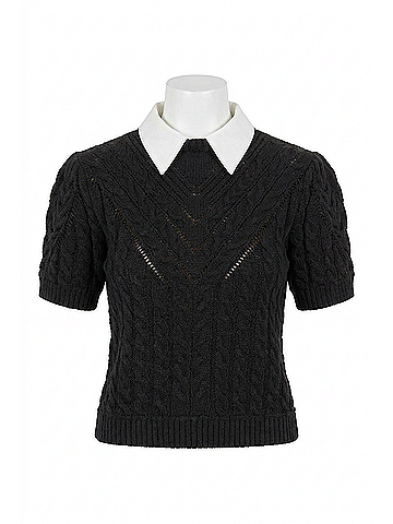 Central Park West Brooke Short Sleeve Twofer Top in Black And White (view 1)