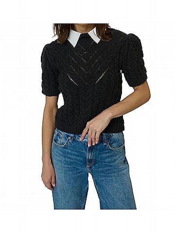 Central Park West Brooke Short Sleeve Twofer Top in Black And White (view 2)