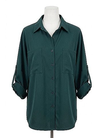 Andree by UNIT Takes Time Relaxed Button Down Shirt in Hunter Green (view 1)