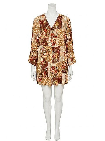 Andree by UNIT Floral Patchwork Dress in Rust (view 1)